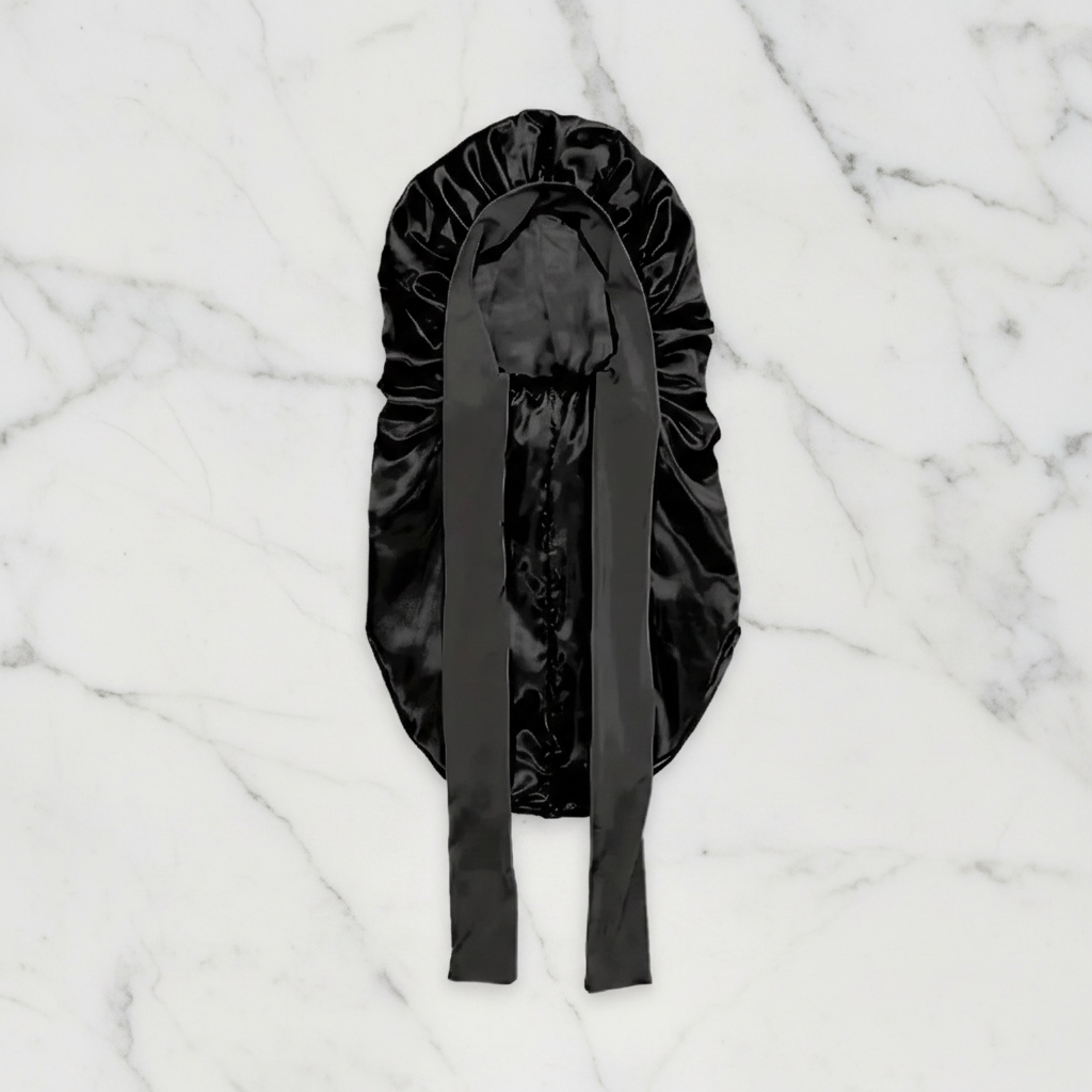 The Midnight Satin Preserve: Luxury Long Bonnet & Edge Wrap