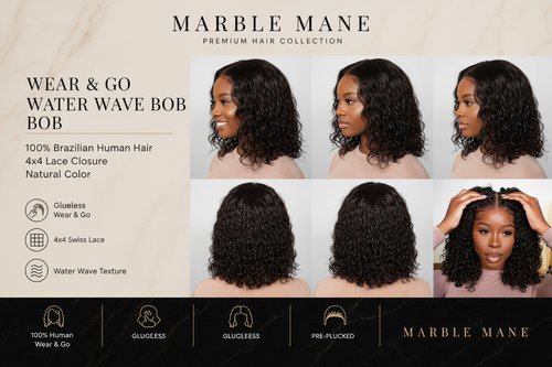 "Wear & Go" Water Wave Bob – 100% Brazilian Human Hair 4x4 Lace Closure Wig