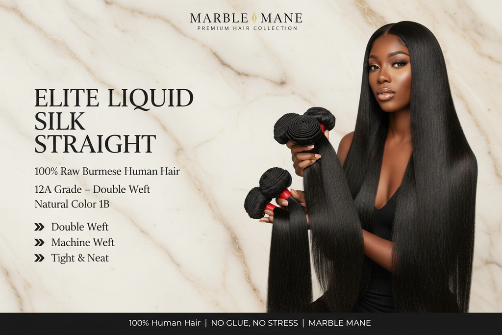 Elite Liquid Silk Straight – 12A Raw Burmese Human Hair Bundles