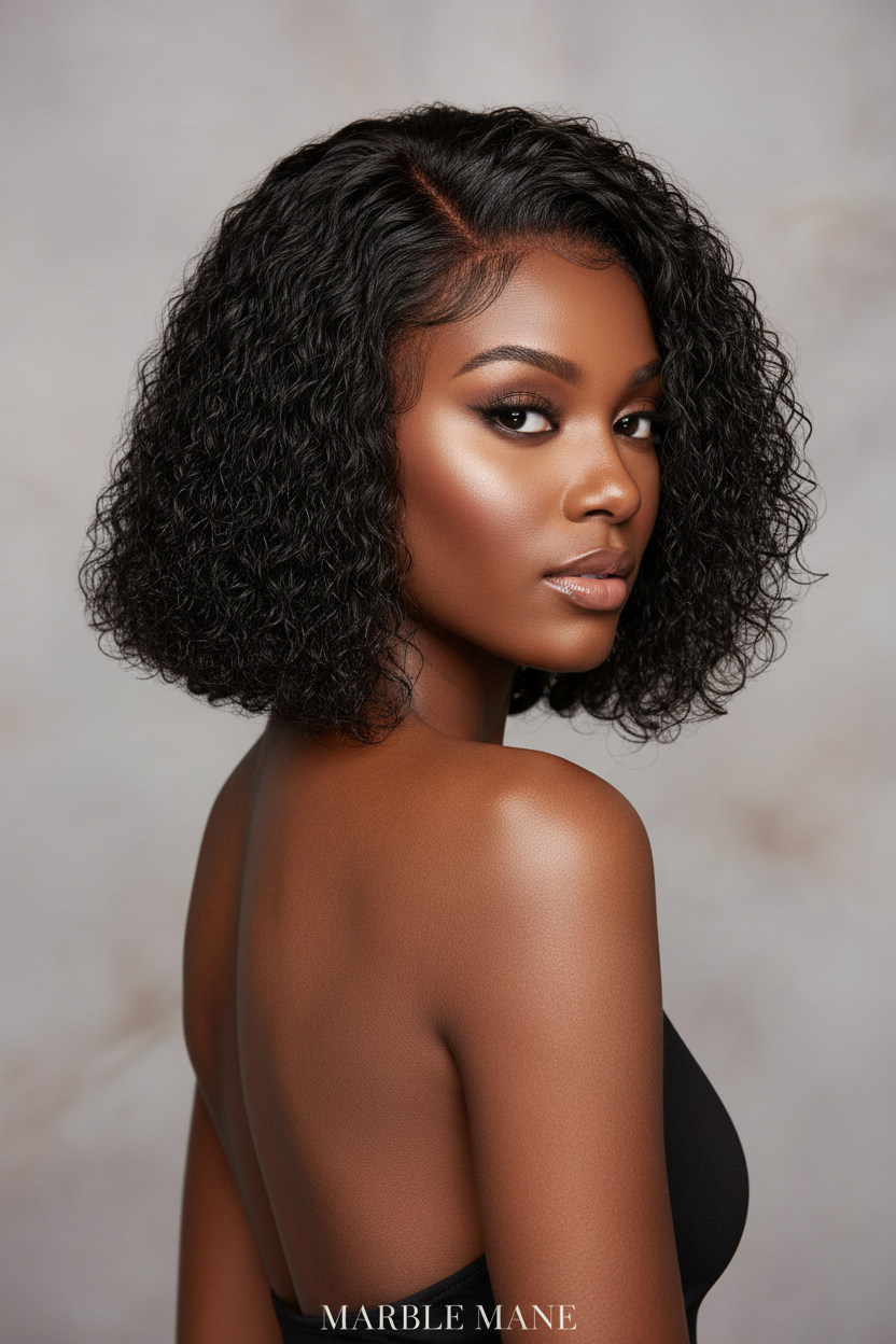 "Wear & Go" Water Wave Bob – 100% Brazilian Human Hair 4x4 Lace Closure Wig